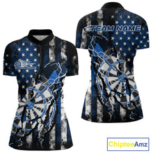 Load image into Gallery viewer, Custom Blue Thunder Lightning Patriotic Dart Team Women Quarter-Zip Shirts, Dart Jerseys IPHW9657