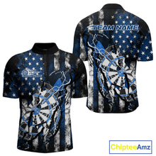 Load image into Gallery viewer, Custom Blue Thunder Lightning Patriotic Dart Team Quarter-Zip Shirts For Men, Dart Jerseys IPHW9657