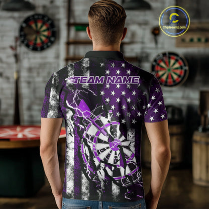Custom Purple Thunder Lightning Patriotic Dart Team Polo Shirts For Men, Dart Jerseys IPHW9658