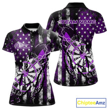 Load image into Gallery viewer, Custom Purple Thunder Lightning Patriotic Dart Team Polo Shirts For Women, Dart Jerseys IPHW9658