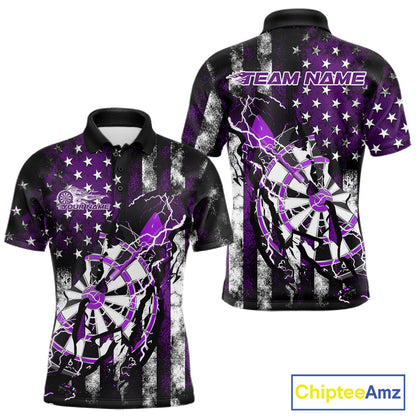 Custom Purple Thunder Lightning Patriotic Dart Team Polo Shirts For Men, Dart Jerseys IPHW9658