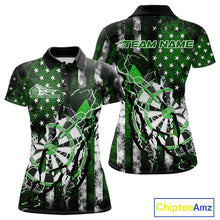 Load image into Gallery viewer, Custom Green Thunder Lightning Patriotic Dart Team Polo Shirts For Women, Dart Jerseys IPHW9659
