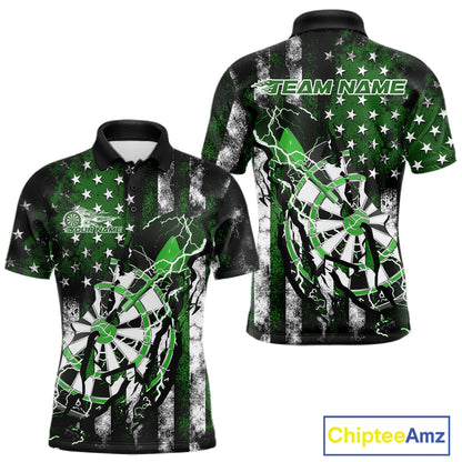 Custom Green Thunder Lightning Patriotic Dart Team Polo Shirts For Men, Dart Jerseys IPHW9659