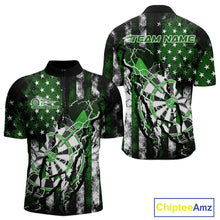 Load image into Gallery viewer, Custom Green Thunder Lightning Patriotic Dart Team Quarter-Zip Shirts For Men, Dart Jerseys IPHW9659