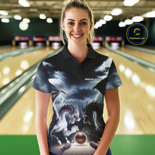 Load image into Gallery viewer, Custom Black And White Dragons Lightning Bowling Women Polo Shirts, Bowling League Shirt IPHW9820