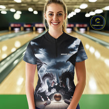 Load image into Gallery viewer, Custom Black And White Dragons Lightning Bowling Women Quarter-Zip Shirts IPHW9820