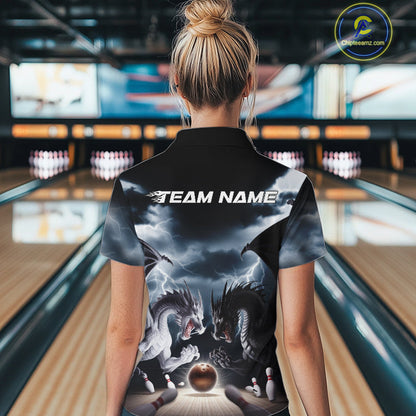 Custom Black And White Dragons Lightning Bowling Women Quarter-Zip Shirts IPHW9820