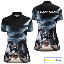 Load image into Gallery viewer, Custom Black And White Dragons Lightning Bowling Women Quarter-Zip Shirts IPHW9820