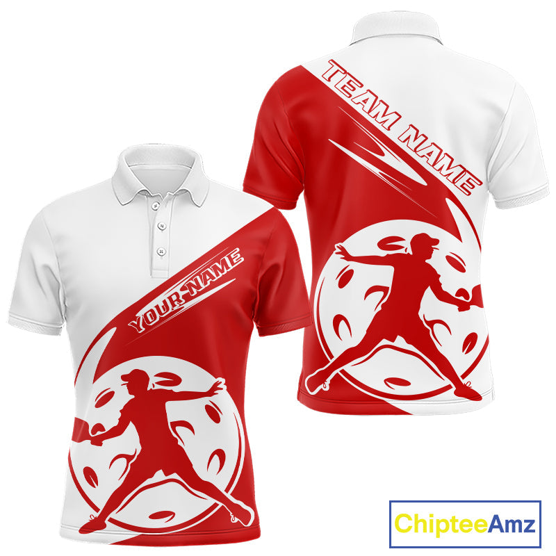 Custom White And Red Pickleball Jersey, Pickleballer Pickleball Player Polo Shirt For Men IPHW9338
