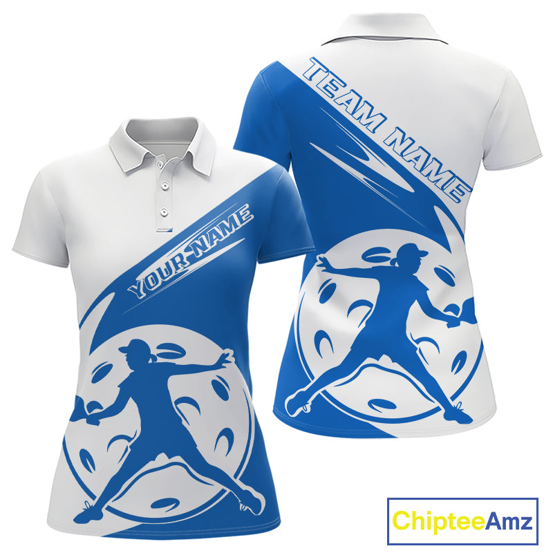 Custom White And Blue Pickleball Jersey, Pickleballer Pickleball Player Women Polo Shirt IPHW9339