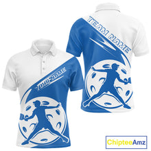 Load image into Gallery viewer, Custom White And Blue Pickleball Jersey, Pickleballer Pickleball Player Polo Shirt For Men IPHW9339