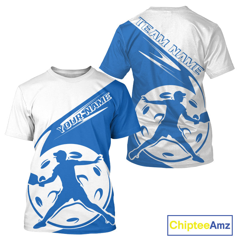 Custom White And Blue Pickleball Jersey, Pickleballer Pickleball Player T-Shirts For Men IPHW9339