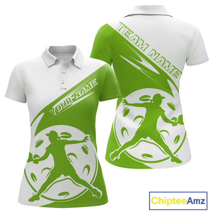Custom White And Green Pickleball Jersey, Pickleballer Pickleball Player Polo Women Shirt IPHW9340