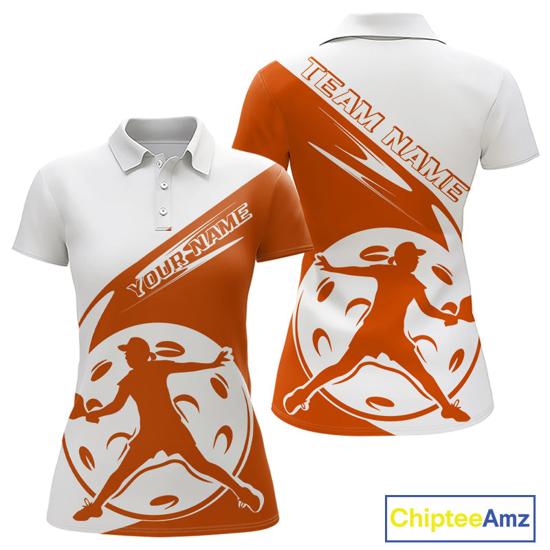 Custom White And Orange Pickleball Jersey, Pickleballer Pickleball Player Women Polo IPHW9341