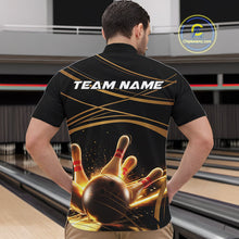 Load image into Gallery viewer, Custom Black And Gold Lane Glowing Bowling Ball And Pins Quarter-Zip Team Shirts For Men IPHW9474