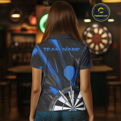 Custom Black And Blue Dart Jerseys, Dart Polo Shirts For Women Team Jerseys IPHW9681