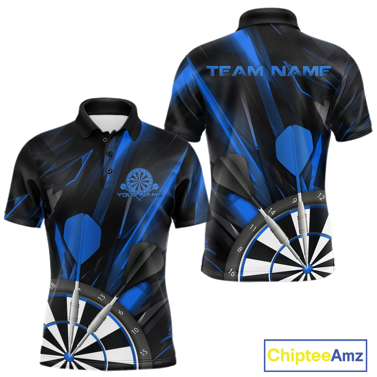 Custom Black And Blue Dart Jerseys, Dart Polo Shirts For Men Team Jerseys IPHW9681