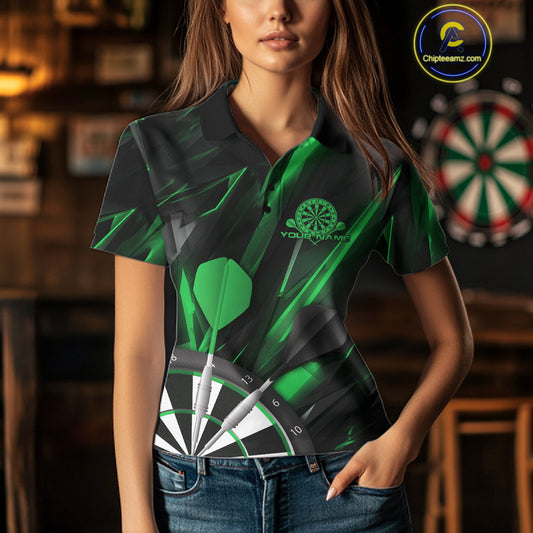 Custom Black And Green Dart Jerseys, Dart Polo Shirts For Women Team Jerseys IPHW9682