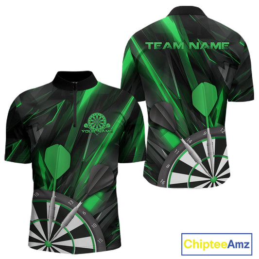 Custom Black And Green Dart Jerseys, Dart Quarter-Zip Shirts For Men Team Jerseys IPHW9682