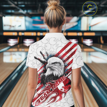 Custom Patriotic Eagle Bowling Shirts For Women, US Flag Bowling League Team Shirt IPHW9475