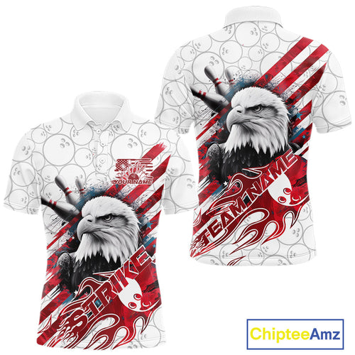 Custom Patriotic Eagle Bowling Shirts For Men, US Flag Bowling League Team Shirt IPHW9475