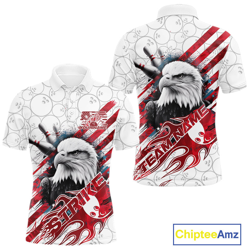 Custom Patriotic Eagle Bowling Shirts For Men, US Flag Bowling League Team Shirt IPHW9475
