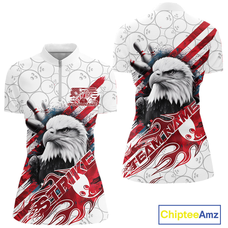 Custom Patriotic Eagle Bowling Shirts For Women, US Flag Bowling League Team Shirt IPHW9475
