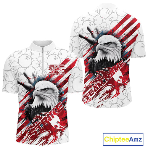 Custom Patriotic Eagle Bowling Shirts For Men, US Flag Bowling League Team Shirt IPHW9475