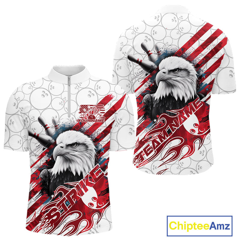 Custom Patriotic Eagle Bowling Shirts For Men, US Flag Bowling League Team Shirt IPHW9475