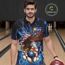 Load image into Gallery viewer, Custom Blue Lightning US Flag Eagle Bowling Team Polo Shirts For Men, Patriotic Bowling IPHW9477