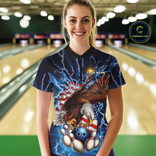 Load image into Gallery viewer, Custom Blue Lightning US Eagle Bowling Team Women Quarter-Zip Shirts, Patriotic Bowling IPHW9477