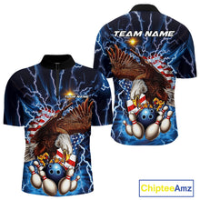 Load image into Gallery viewer, Custom Blue Lightning US Flag Eagle Bowling Team Quarter-Zip Shirts For Men, Patriotic Bowling IPHW9477