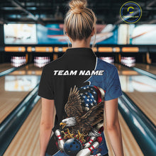Load image into Gallery viewer, Custom American Flag Eagle Bowling Women Polo Shirts, Patriotic US Bowling League Shirt IPHW9478