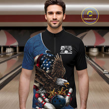 Load image into Gallery viewer, Custom American Flag Eagle Bowling Team Men Quarter-Zip Shirts, Patriotic US Bowling League Shirt IPHW9478