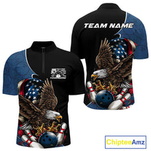 Load image into Gallery viewer, Custom American Flag Eagle Bowling Team Men Quarter-Zip Shirts, Patriotic US Bowling League Shirt IPHW9478