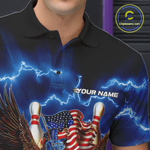 Load image into Gallery viewer, Custom Blue Lightning US Flag Eagle Bowling Team Polo Shirts For Men, Patriotic Bowling IPHW9479