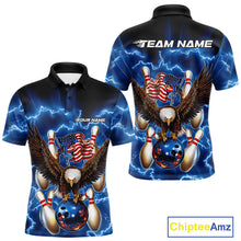 Load image into Gallery viewer, Custom Blue Lightning US Flag Eagle Bowling Team Polo Shirts For Men, Patriotic Bowling IPHW9479