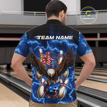 Load image into Gallery viewer, Custom Blue Lightning US Flag Eagle Bowling Team Quarter-Zip Shirts For Men, Patriotic Bowling IPHW9479