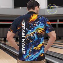 Load image into Gallery viewer, Custom Blue Fire Flame Tiger Bowling Team Quarter-Zip Shirts For Men, Tiger Bowling Jerseys IPHW9482