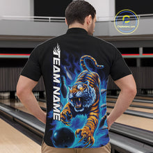 Load image into Gallery viewer, Custom Blue Fire Flame Tiger Bowling Team Quarter-Zip Shirts For Men, Tiger Bowling Jerseys IPHW9485