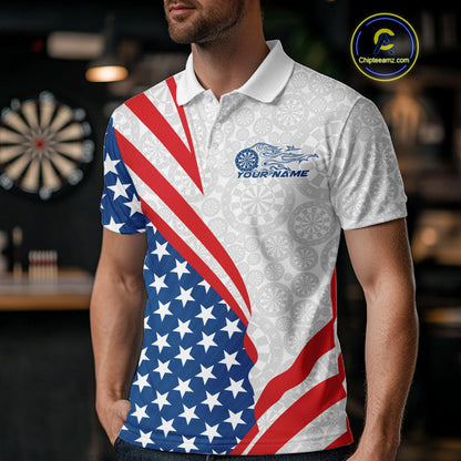 Custom Patriotic Dart Jerseys For Players, US Flag Dartboard Team Polo Shirts For Men IPHW9697