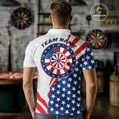 Custom Patriotic Dart Jerseys For Players, US Flag Dartboard Team Polo Shirts For Men IPHW9697