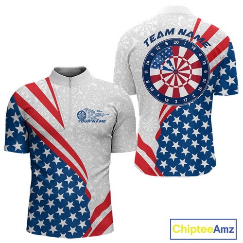 Custom Patriotic Dart Jerseys For Players, US Flag Dartboard Team Quarter-Zip Shirts For Men IPHW9697