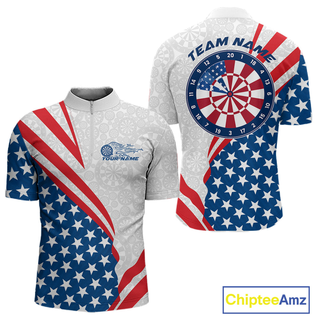 Custom Patriotic Dart Jerseys For Players, US Flag Dartboard Team Quarter-Zip Shirts For Men IPHW9697