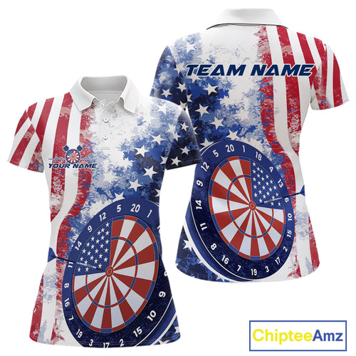 Custom Patriotic Dart Pulse Line Jerseys, US Flag Dartboard Team Polo Shirts For Women IPHW9698