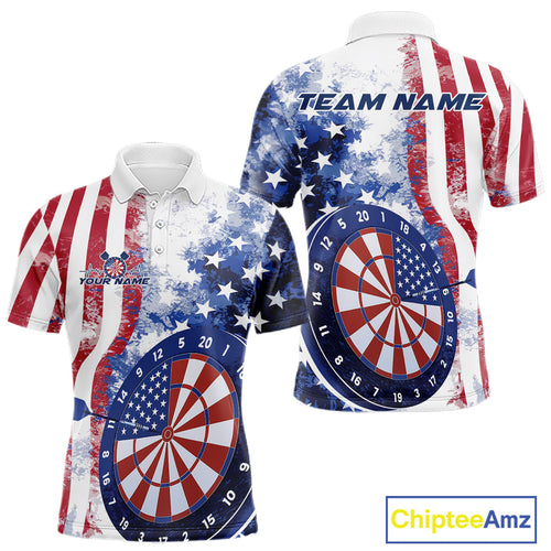 Custom Patriotic Dart Pulse Line Jerseys, US Flag Dartboard Team Polo Shirts For Men IPHW9698
