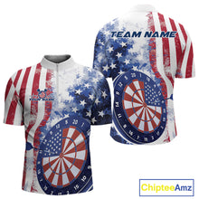 Load image into Gallery viewer, Custom Patriotic Dart Pulse Line Jerseys, US Flag Dartboard Team Quarter-Zip Shirts For Men IPHW9698