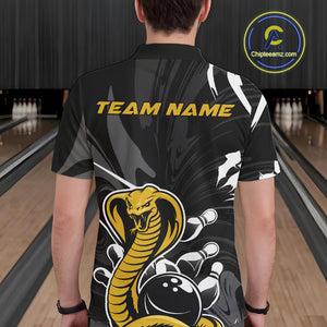 Custom Yellow Cobra Snake Bowling Team Jerseys, Bowling Polo Shirts For Men IPHW9708