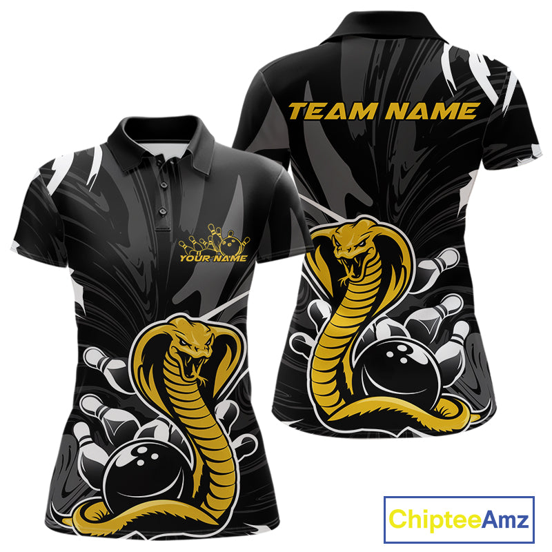 Custom Yellow Cobra Snake Bowling Team Jerseys, Bowling Polo Shirts For Women IPHW9708