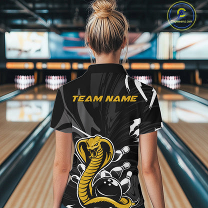 Custom Yellow Cobra Snake Bowling Team Jerseys, Bowling Quarter-Zip Shirts For Women IPHW9708